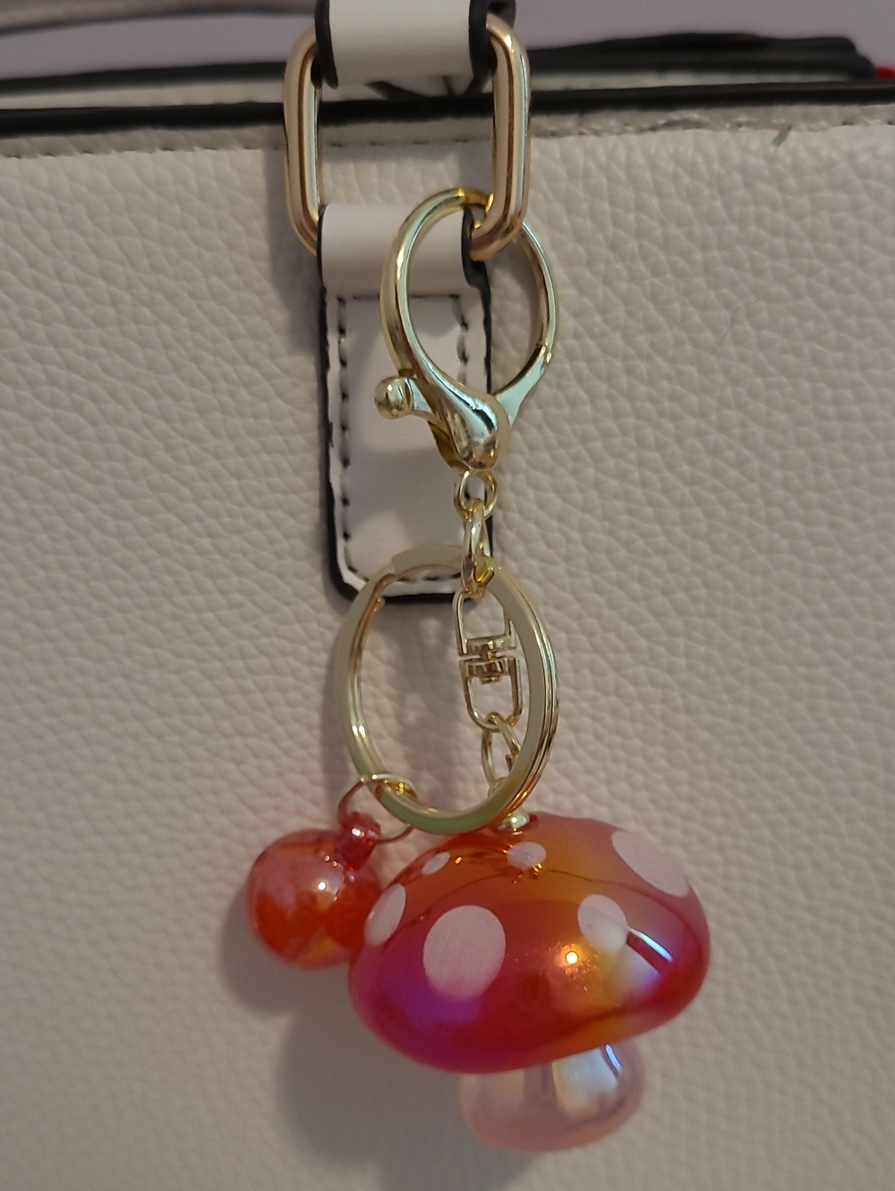 Handmade Pink Orange Mushroom Keychain Bag Charm